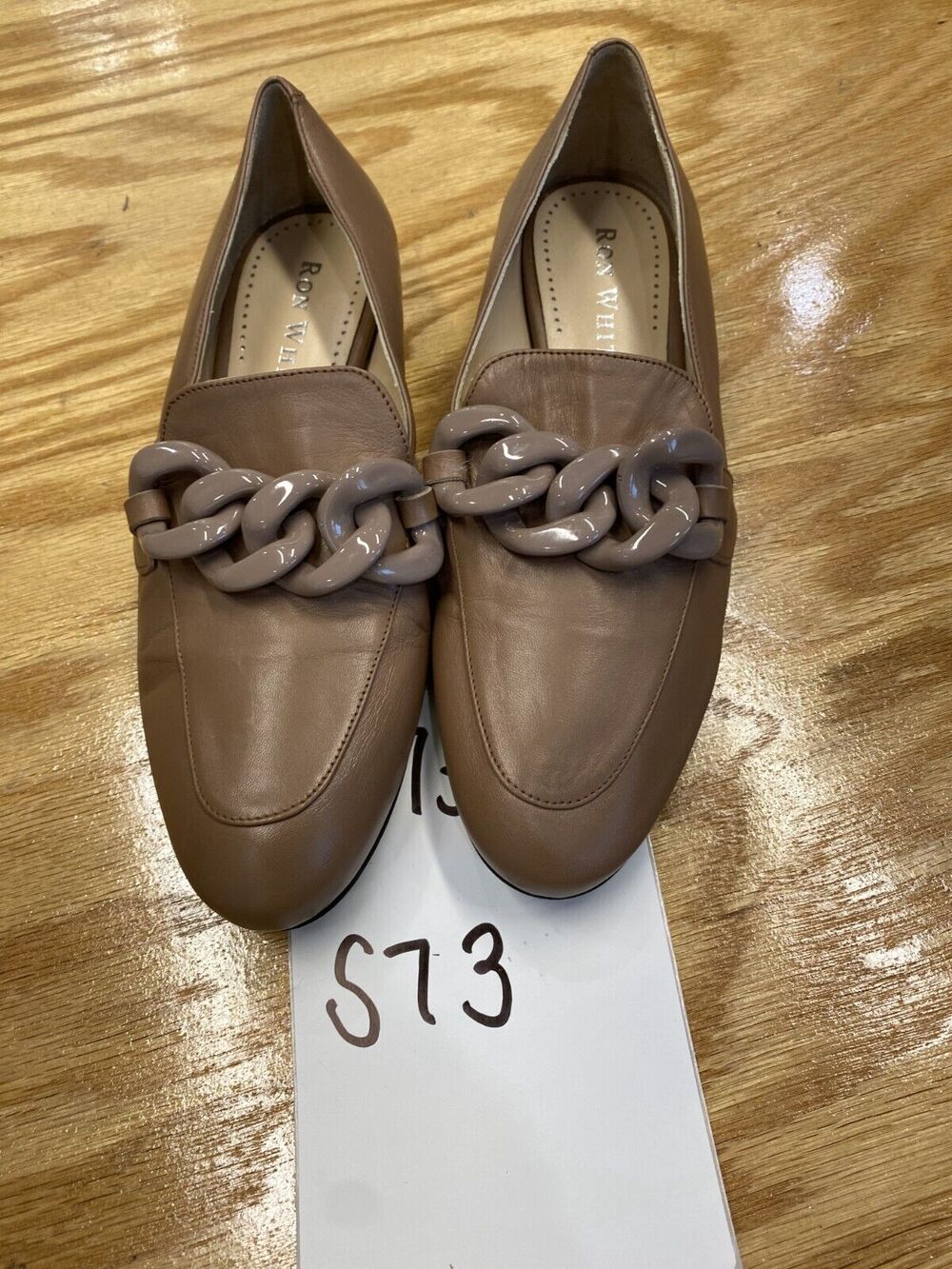 Ron White Kadesha Loafers Shoes Women's 37 Brown Leather Chain Slip-On Round Toe